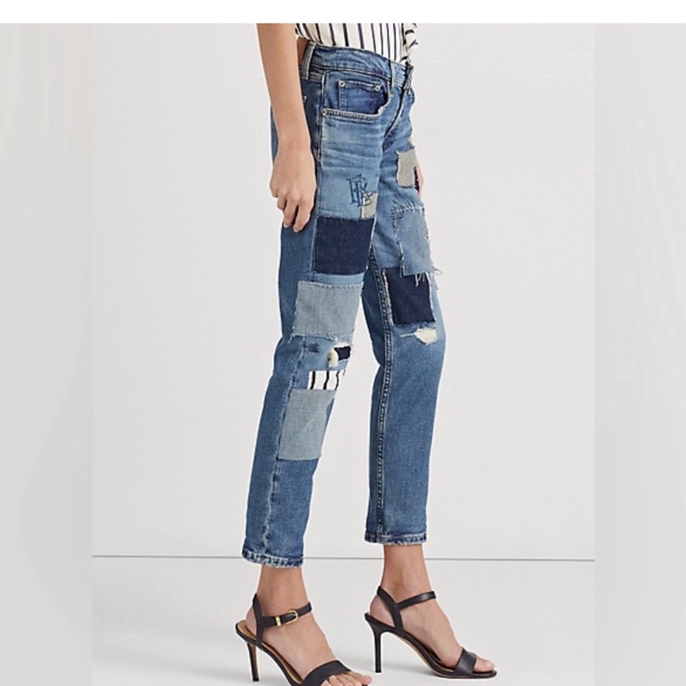 Lauren Ralph Lauren Patchwork Jeans Relaxed Tapered Ankle Jean Size 12 - Picture 5 of 16